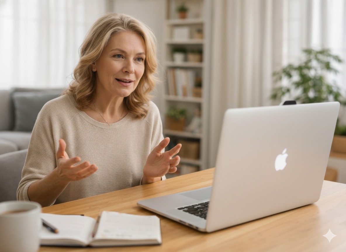 Une animatrice d'atelier thématique en visioconférence