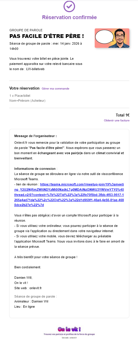 Place/billet réservé