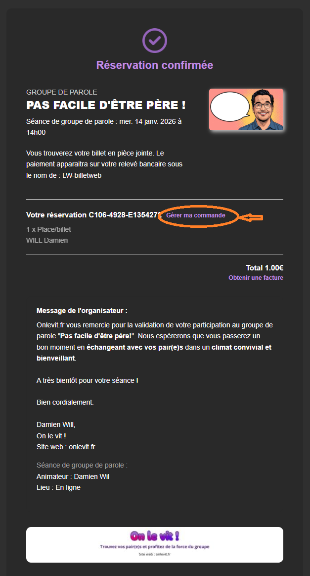 Mail de réservation confirmée