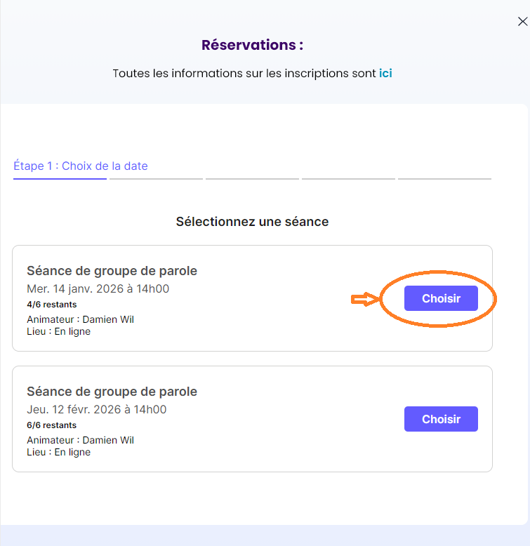 Réservation d'une séance de groupe