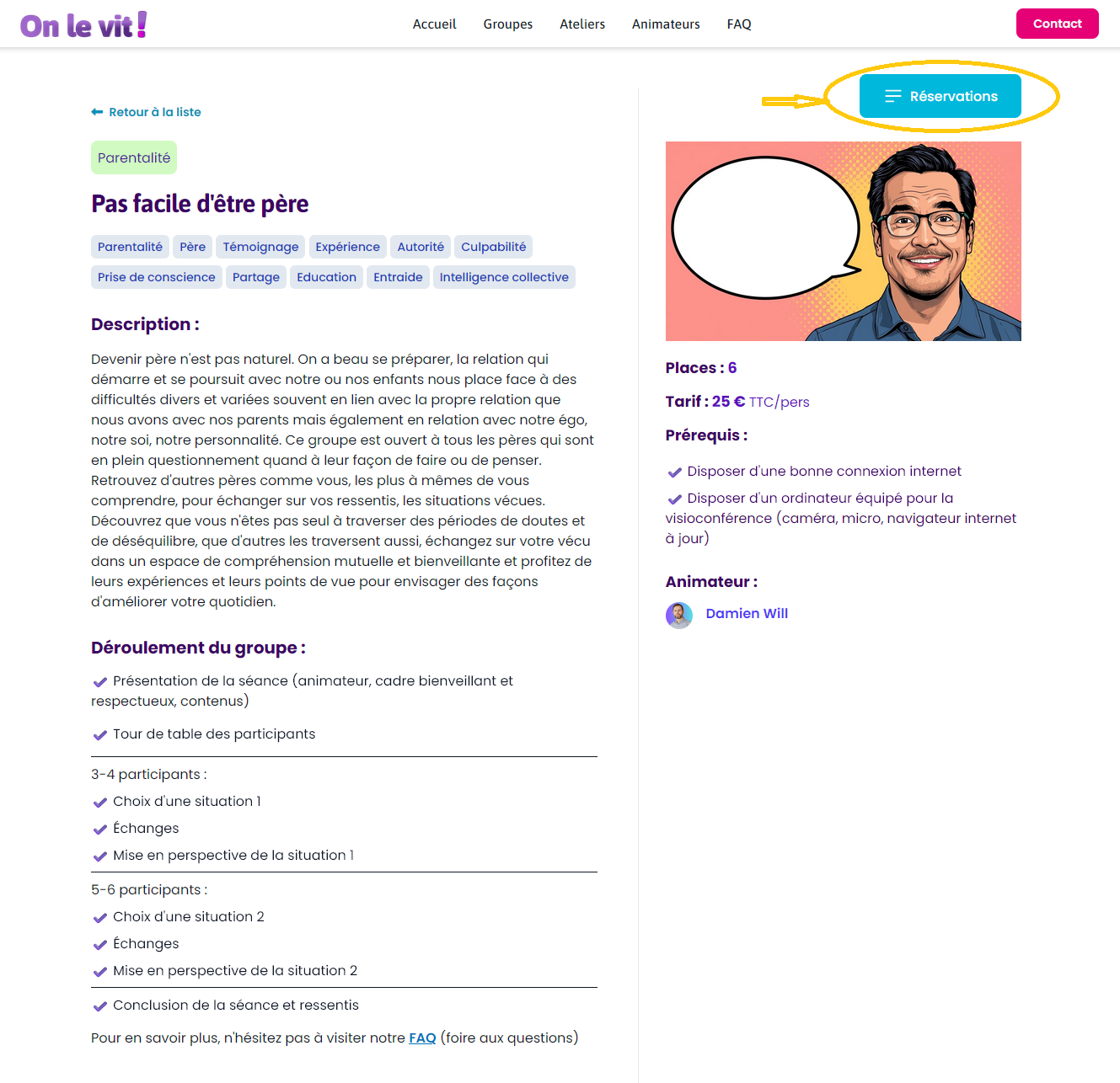 Bouton de r"servation des séances de groupe